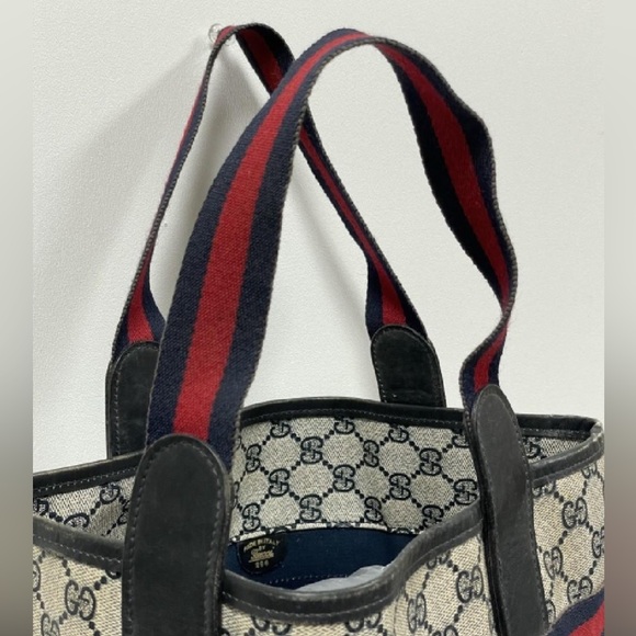 VINTAGE Gucci Web GG Navy Sherry Line Tote Bag - Picture 14 of 14